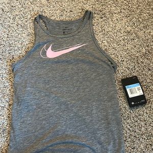 Nike Child Medium  gray dry fit tank with pink swoosh- tags on and never worn